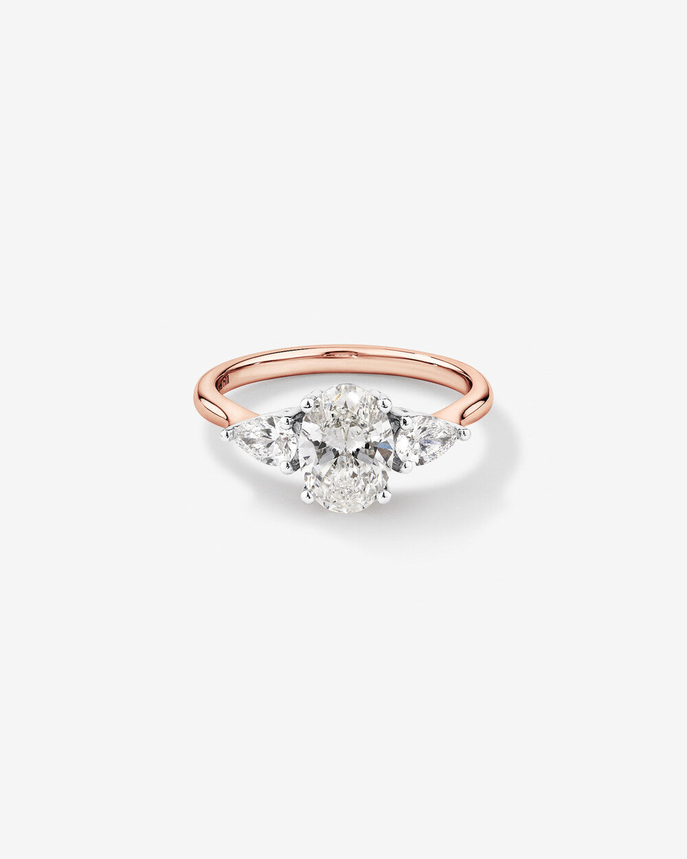 1.70 Carat TW Three Stone Oval and Pear Shaped Lab-Grown Diamond Engagement Ring in 14kt Rose and White Gold