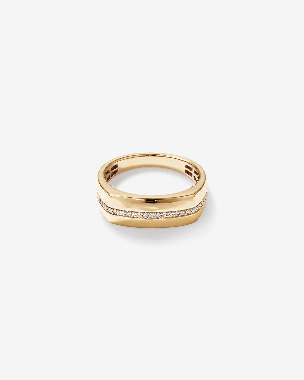 Men's Diamond Row Signet Ring in 14k Yellow Gold