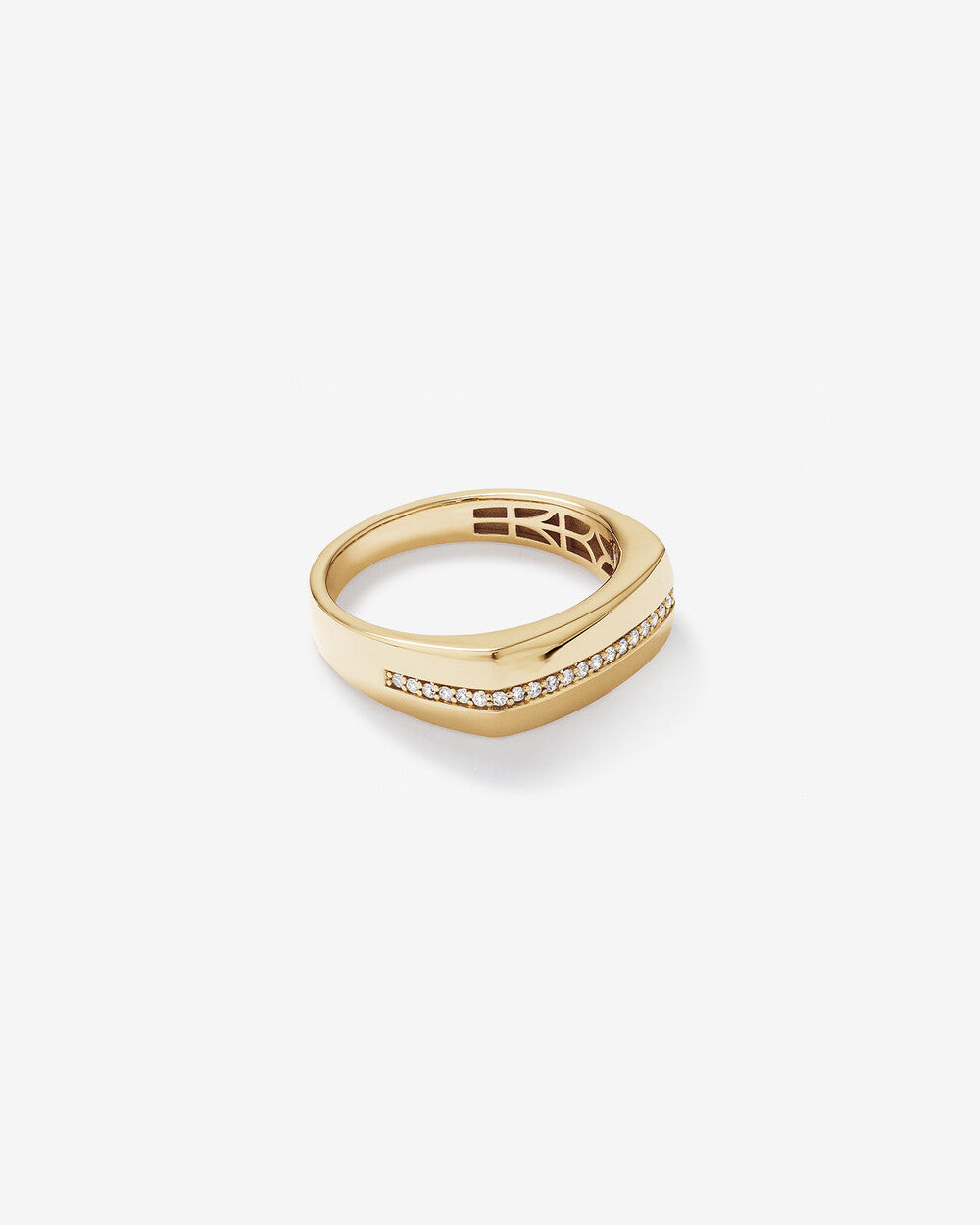 Men's Diamond Row Signet Ring in 14k Yellow Gold