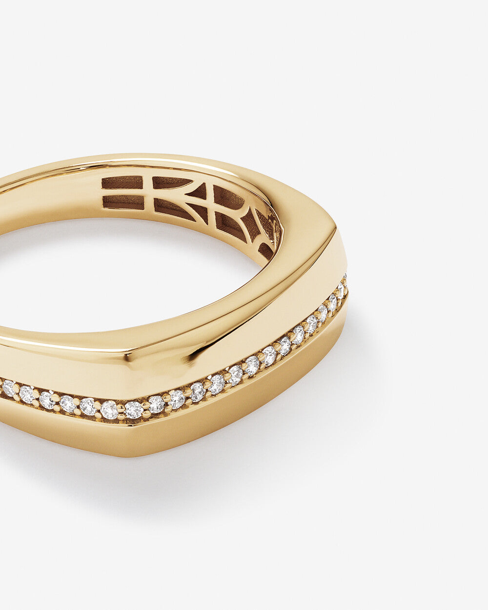 Men's Diamond Row Signet Ring in 14k Yellow Gold