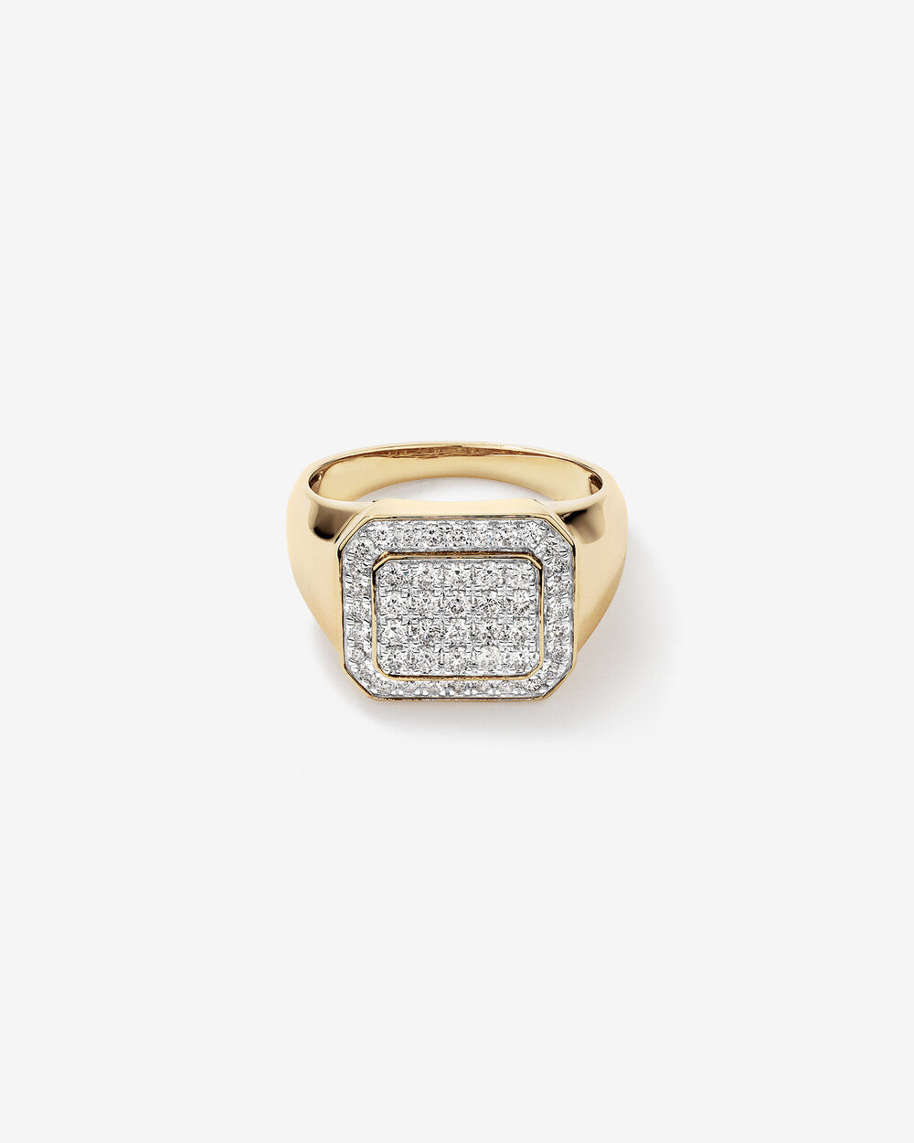 1.10 Carat  Round Brilliant Diamond Pave Men's Signet Ring in 14k Yellow Gold