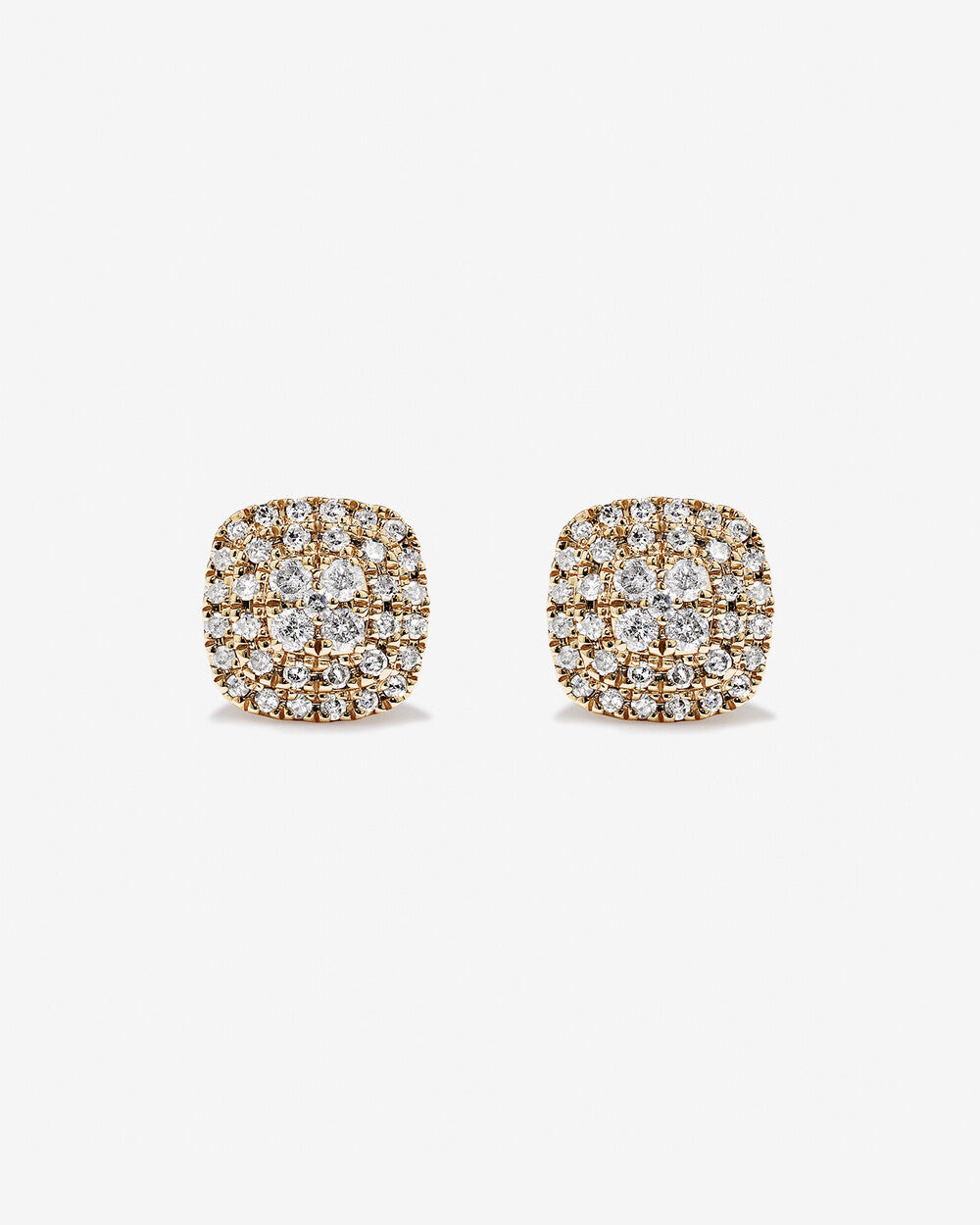 0.33 Carat Cushion Shaped Diamond Cluster Stud Earrings in 14K Yellow Gold