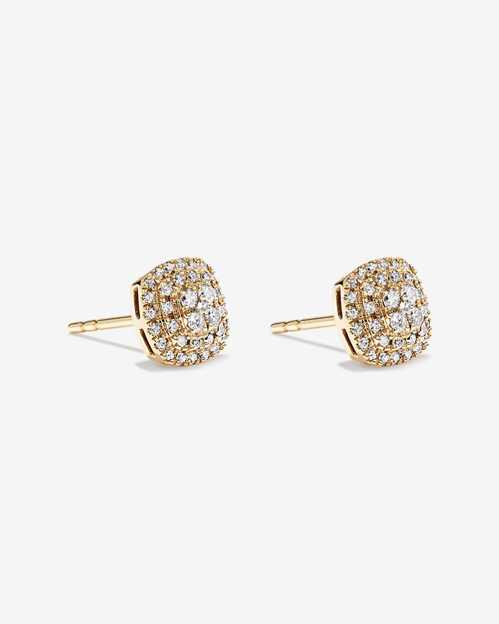 0.33 Carat Cushion Shaped Diamond Cluster Stud Earrings in 14K Yellow Gold