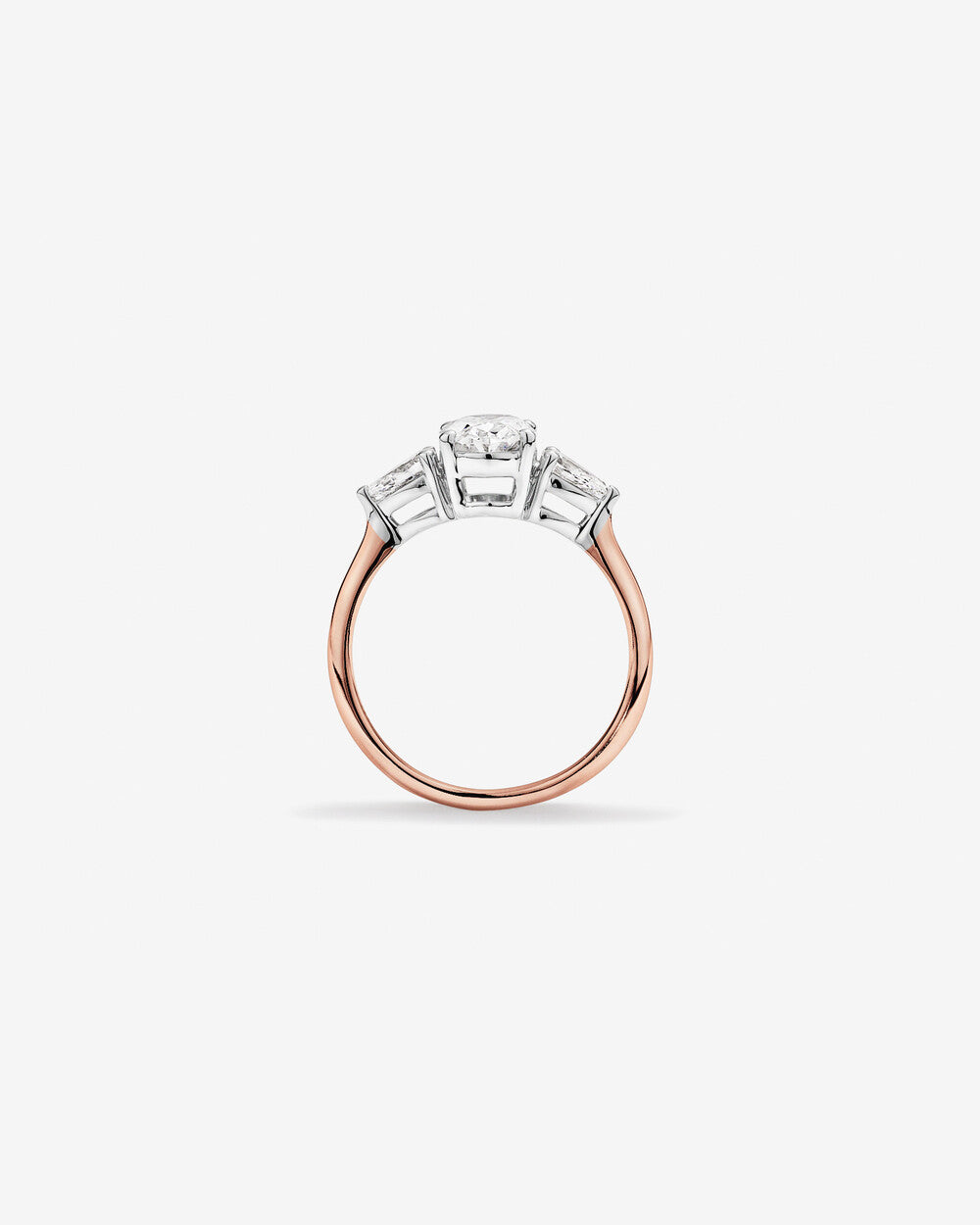 1.70 Carat TW Three Stone Oval and Pear Shaped Lab-Grown Diamond Engagement Ring in 14kt Rose and White Gold