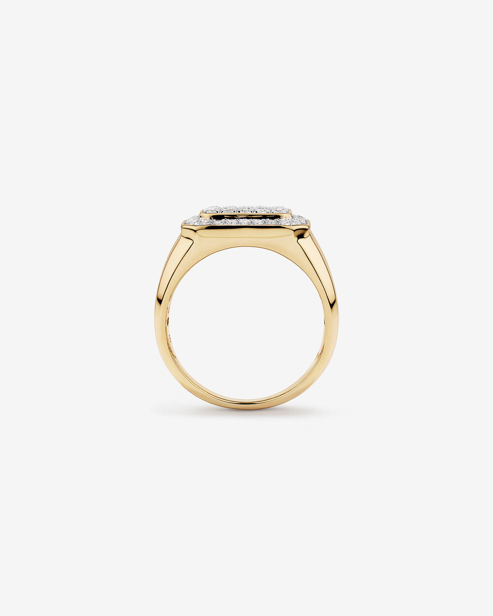 1.10 Carat  Round Brilliant Diamond Pave Men's Signet Ring in 14k Yellow Gold
