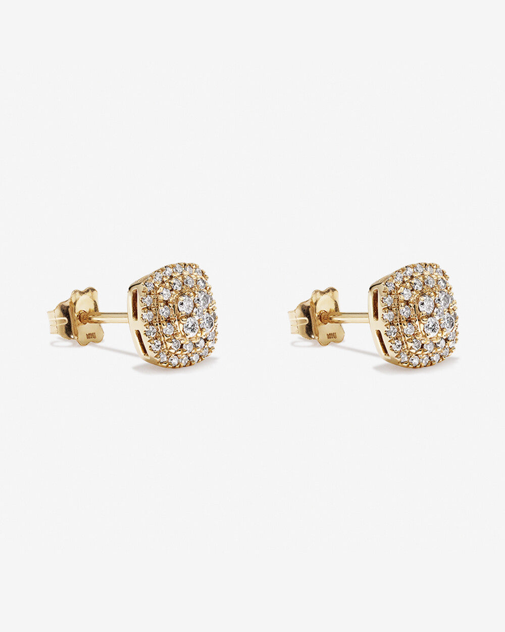 0.33 Carat Cushion Shaped Diamond Cluster Stud Earrings in 14K Yellow Gold