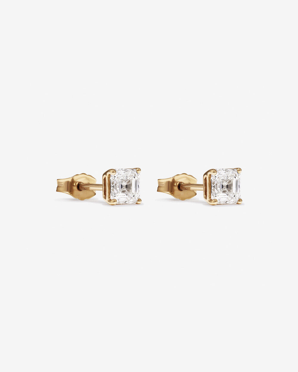 1.00 Carat Asscher Cut Solitaire Lab-Grown Diamond Stud Earrings in 14k Yellow Gold