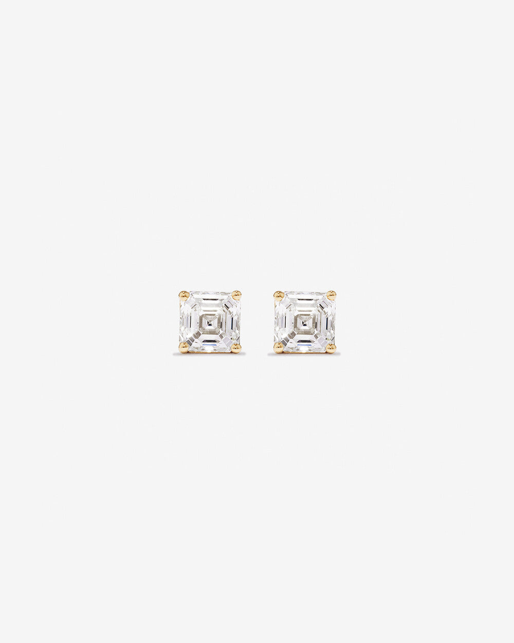 1.00 Carat Asscher Cut Solitaire Lab-Grown Diamond Stud Earrings in 14k Yellow Gold