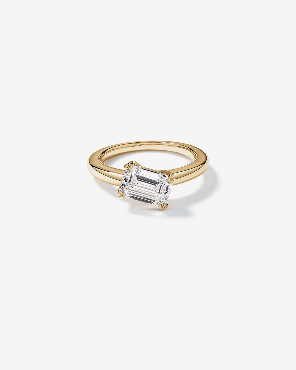 2.50 Carat Emerald Cut Lab-Grown Diamond Offset East West Engagement Ring in 14kt Yellow Gold