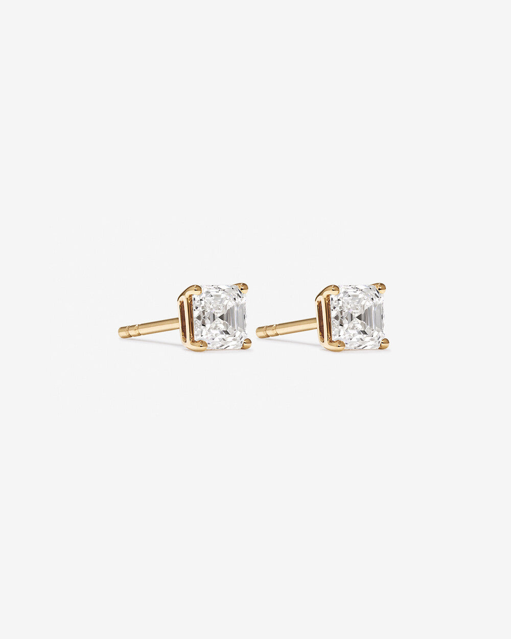 1.00 Carat Asscher Cut Solitaire Lab-Grown Diamond Stud Earrings in 14k Yellow Gold