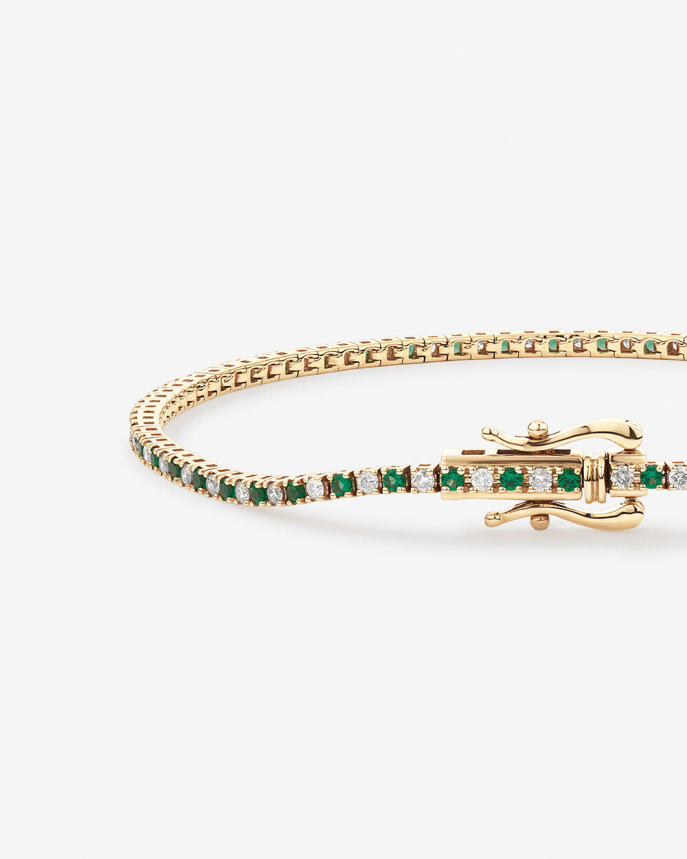 0.70 Carat Diamond and Created Emerald Tennis Bracelet in 14K Yellow Gold