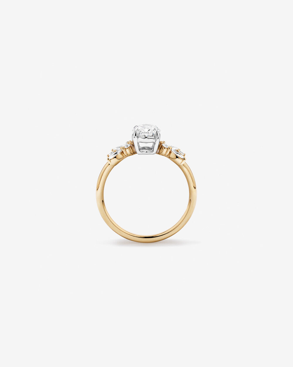 2.40 Carat Oval Cut Lab Grown Diamond Marquise & Round Cut Side Stone Engagement Ring in 14kt Yellow & White Gold