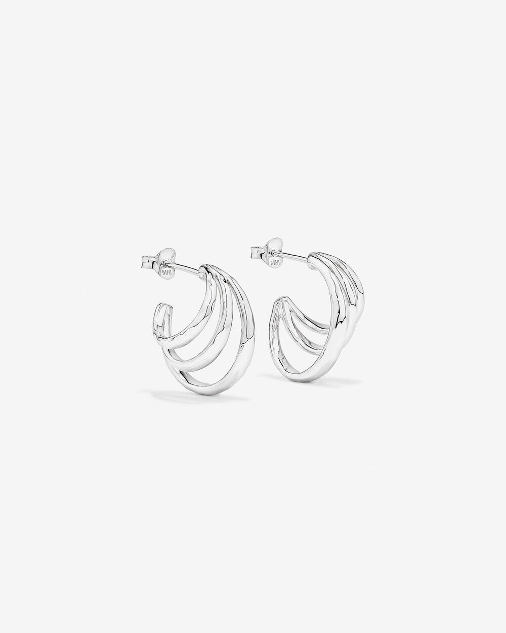 Triple Half Hoop Stud Earrings 14k Gold By STERA
