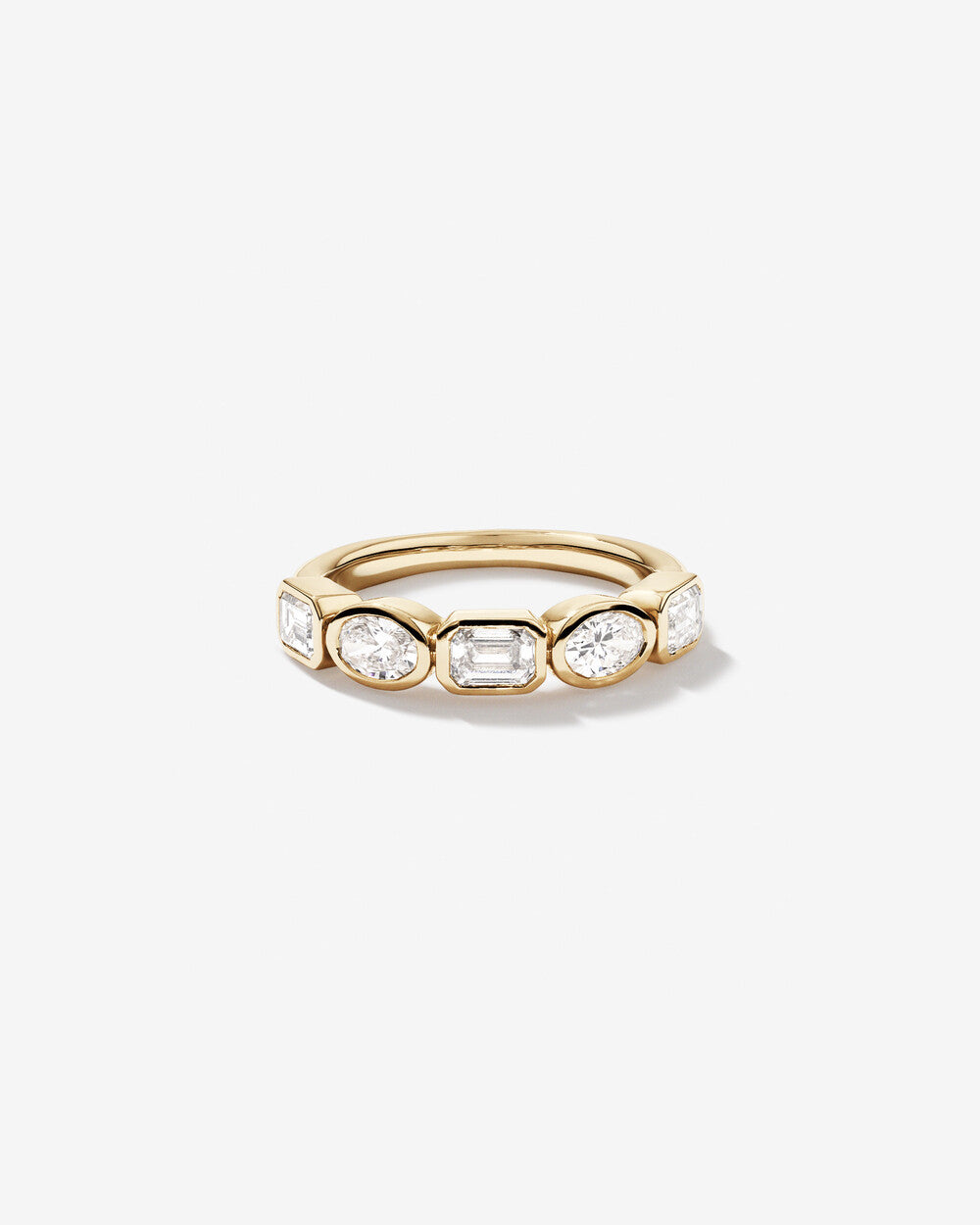 1.00 Carat Bezel Set Emerald and Oval Cut Lab Grown Diamond Wedding Band in 14kt Yellow Gold