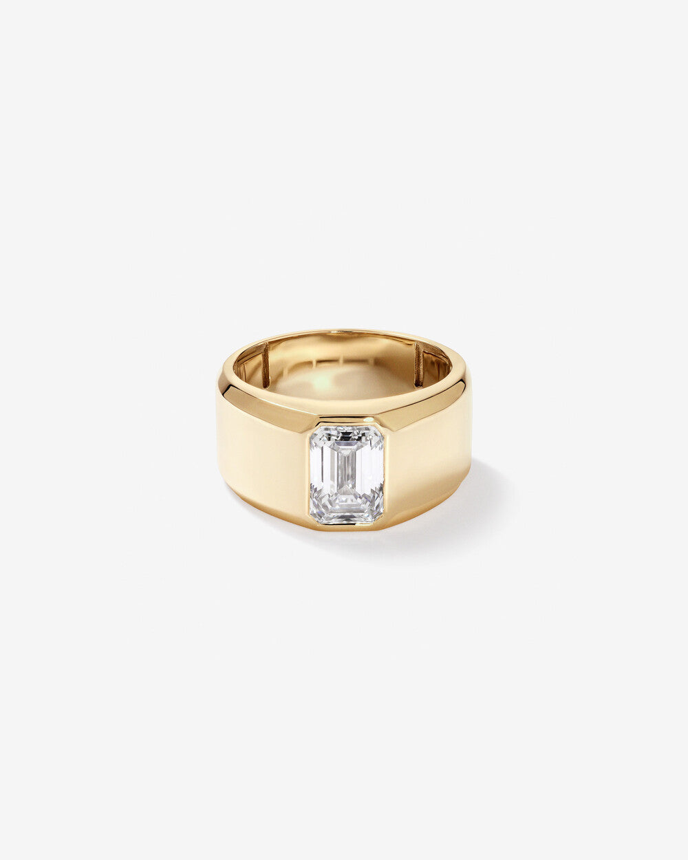 3.00 Carat TW Bezel Set Emerald Cut Lab Grown Diamond Modern Band in 14kt Yellow Gold