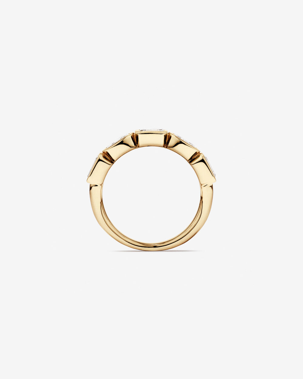 1.00 Carat Bezel Set Emerald and Oval Cut Lab Grown Diamond Wedding Band in 14kt Yellow Gold