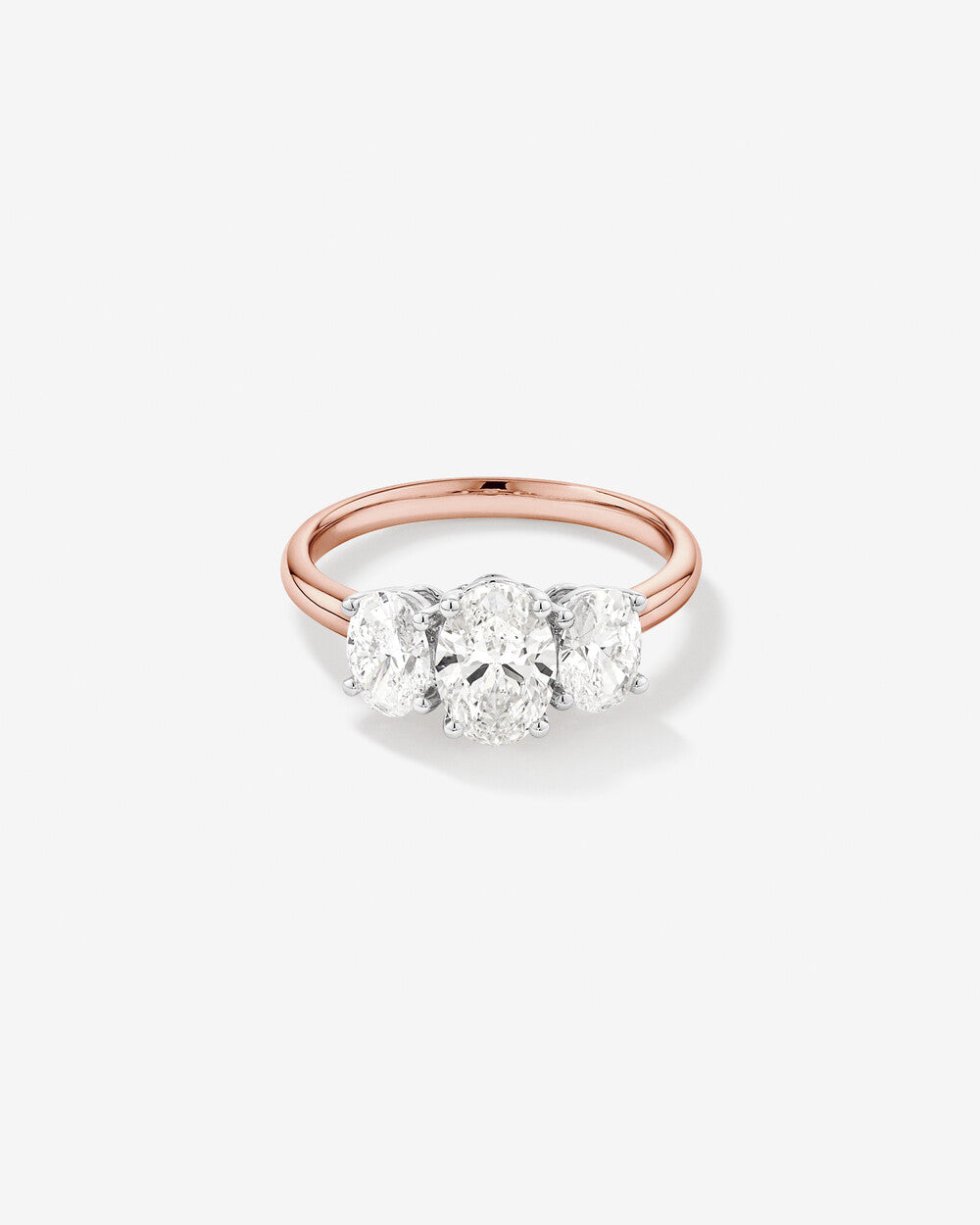 2 Carat Three Stone Oval Lab-Grown Diamond Engagement Ring In 14k Rose and White Gold
