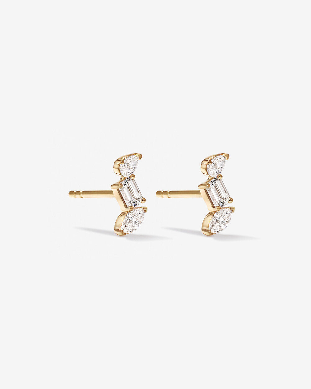 0.75 Carat Fancy Cut Stacked Lab-Grown Diamond Stud Earrings in 10k Yellow Gold