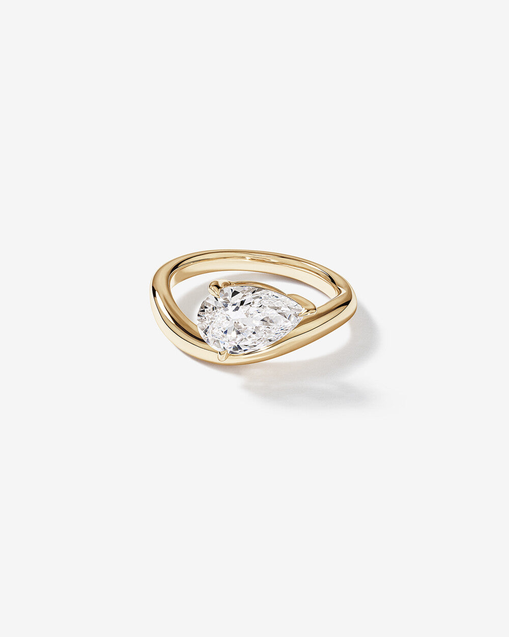 3.00 Carat East West Pear Cut Lab-Grown Diamond Wave Engagement Ring in 14kt Yellow Gold