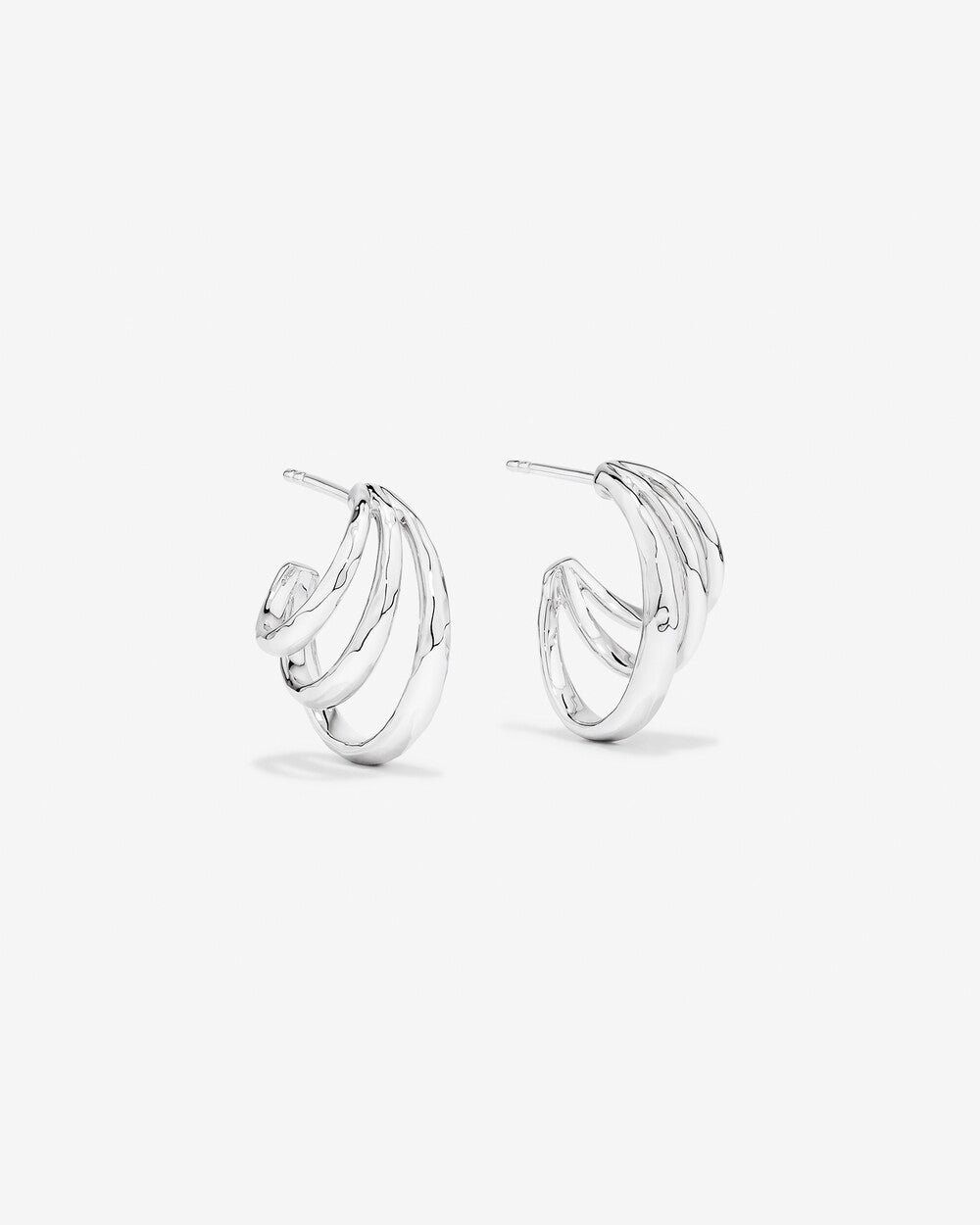Triple Half Hoop Stud Earrings 14k Gold By STERA